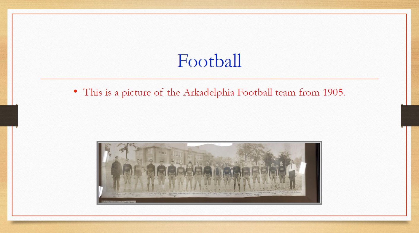 Screenshot from a presentation that includes a photo of a football team from 1905.