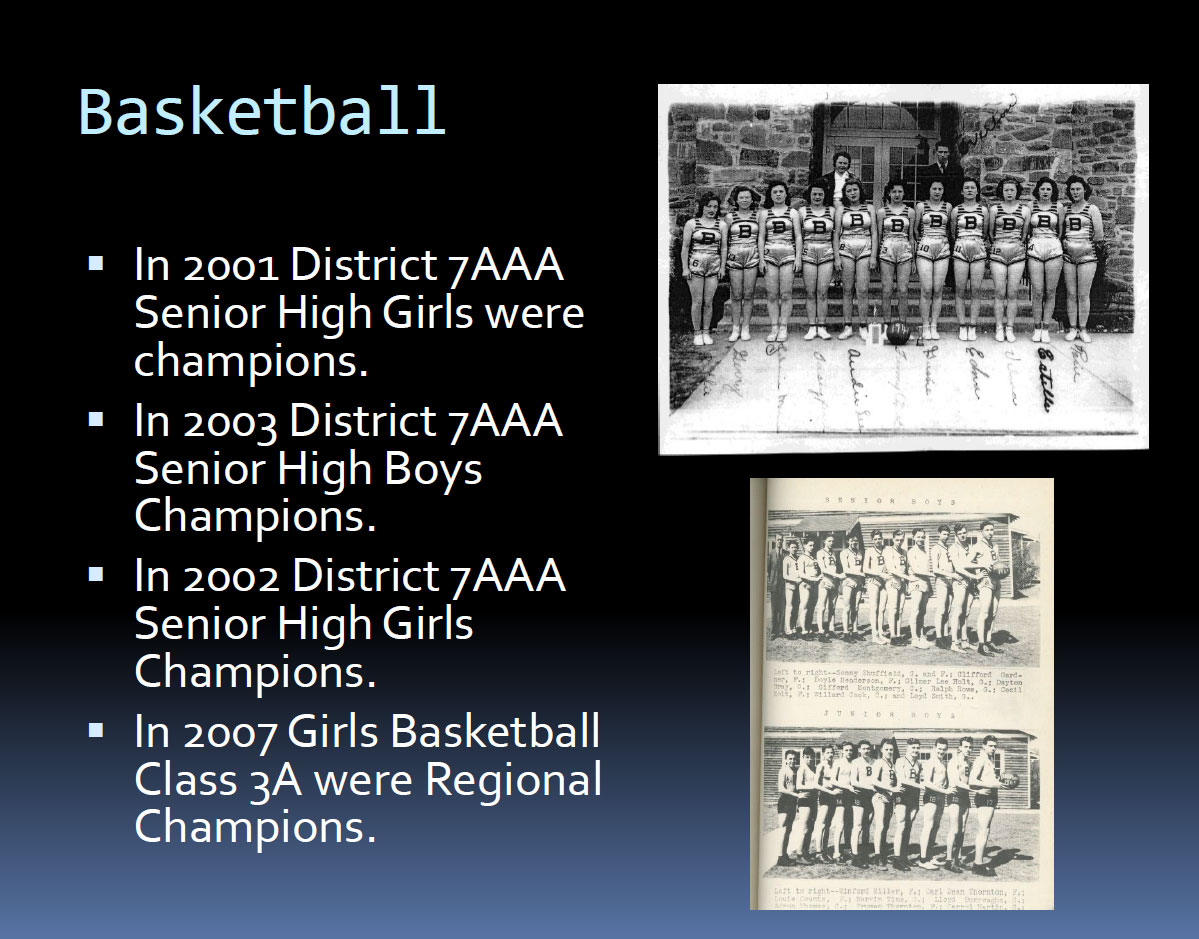 Screenshot of presentation showing a vintage girls basketball team.