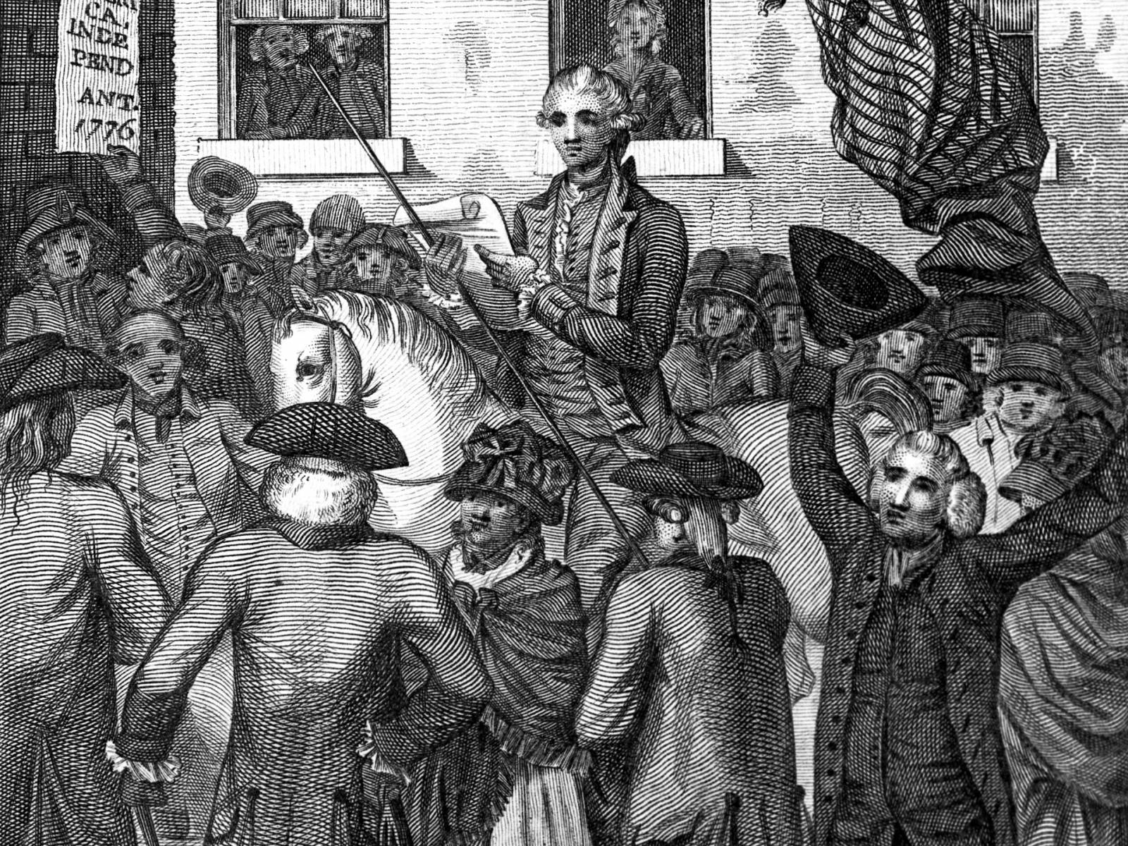 "The Manner in Which the American Colonies Declared Themselves Independent," London, printed about 1783. Courtesy Library of Congress