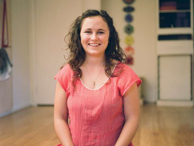 Noelle in the yoga studio. 