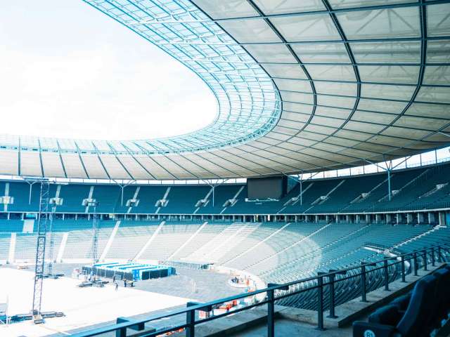 A brand new sports stadium as it's being erected.