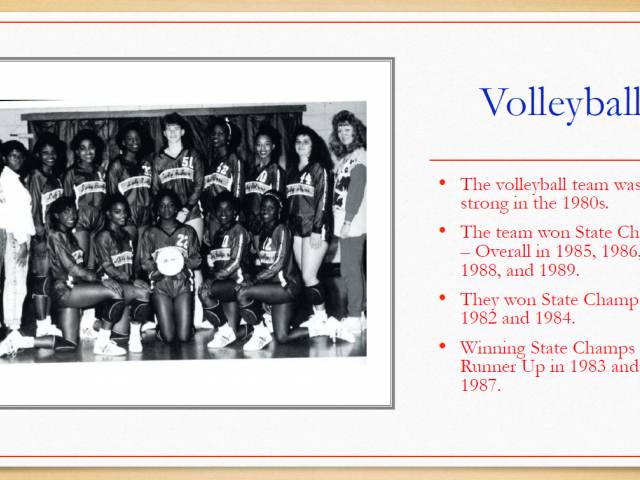 A screenshot of a presentation about sports, showing a girls volleyball team.