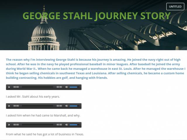 Screenshot of student's website feature a banner with the United States Capitol dome.