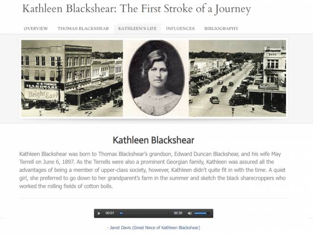 Screenshot of a website that features a woman's faces and pictures of a town around the turn of the 20th century.