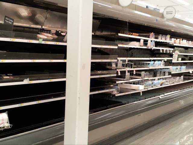 Empty grocery shelves in a New Jersey supermarket