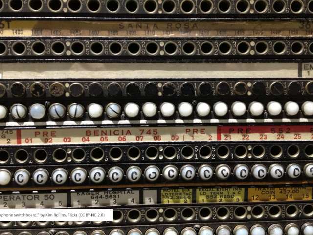 Detail of Telephone Switchboard by Kim Rollins. Flickr Creative Commons. Attribution Non-Commercial.