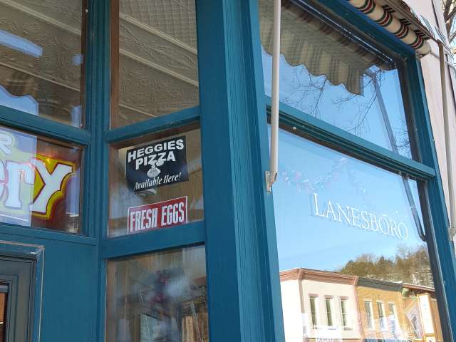 A downtown store window in Lanesboro, Minnesota.