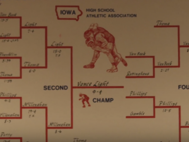 An old sepia-toned photo of a sports bracket, showing the winners of a wrestling tournament. 